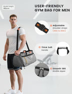 SKYSPER Gym Bag for Men & Women with Shoe Compartment, Carry-on Gym Duffle Bag for Travel and Sports, Workout Overnight Bag with Large Wet Pocket, Gray