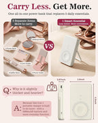 5-in-1 Magnetic Power Bank, 5000mAh Portable Wireless Charger with Mirror, Stand, Bluetooth Remote & Card Holder, MagSafe Compatible Travel Essential for iPhone & Samsung, USB-C Cable Included, Khaki