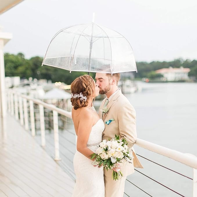 Clear Bubble Umbrella - Automatic Opening Clear Dome Umbrella with the Stylish J-Shaped Handle for Men and Women, Wedding, Outings and Large Group Gatherings, Graduations, Proms, or Daily City Walks