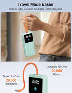 Laptop Power Bank, 24000mAh 65W Fast Charging Portable Charger with Built-in Cable, USB C Battery Pack with LED Display, Travel Essential External Battery Bank for Macbook/Notebook/Tablet/Phone Green