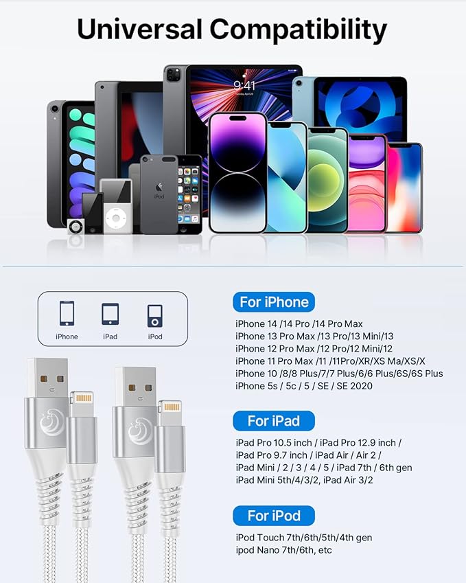 Aioneus 3ft 2Pack iPhone Charger Cords MFi Certified USB A to Lightning Cable 3A Fast Charging Nylon Braided iPhone Cable for iPhone 14 13 12 11 XR XS X 8 7Plus 6