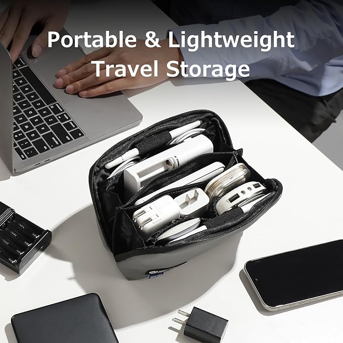 RIGHT AWAY Travel Tech Pouch，Waterproof Cord Case，Electronics Organizer Travel Case，Cable Organizer Storage Bag For Phone, Charger, Accessories（Gray）
