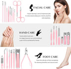 MINKINH 26-Piece Professional Manicure Set，Features Stainless Steel Tools, Carbon Steel Clippers & Travel Case for Women's Home and Travel Grooming(Pink)