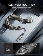 USB C 90W Car Charger for iPhone 17/16 Pro Max, PD & QC3.0 w/5 ft 45W Type C Coiled Cable, Fast Car Phone Charger Adapter for iPhone 17Air/15 Pro, Samsung Galaxy S25/S24/S23, Pixel 10/LG/Android, iPad