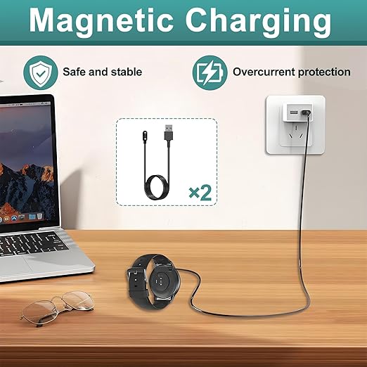 2 Pcs Smart Watch Charger, 2-Pin 2.84 mm Magnetic USB Charging Cable, Replacement Charger Cord Compatible with Letsfit, YAMAY, Willful, UMIDIGI, Fitpolo, Blackview, Dirrelo, Lifebee, Hamile
