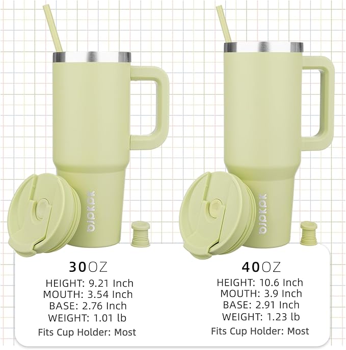 BJPKPK Tumbler With Handle 40 oz Stainless Steel Insulated Tumbler With Lid And Straw For Water Or Ice Coffee,Macaron Green