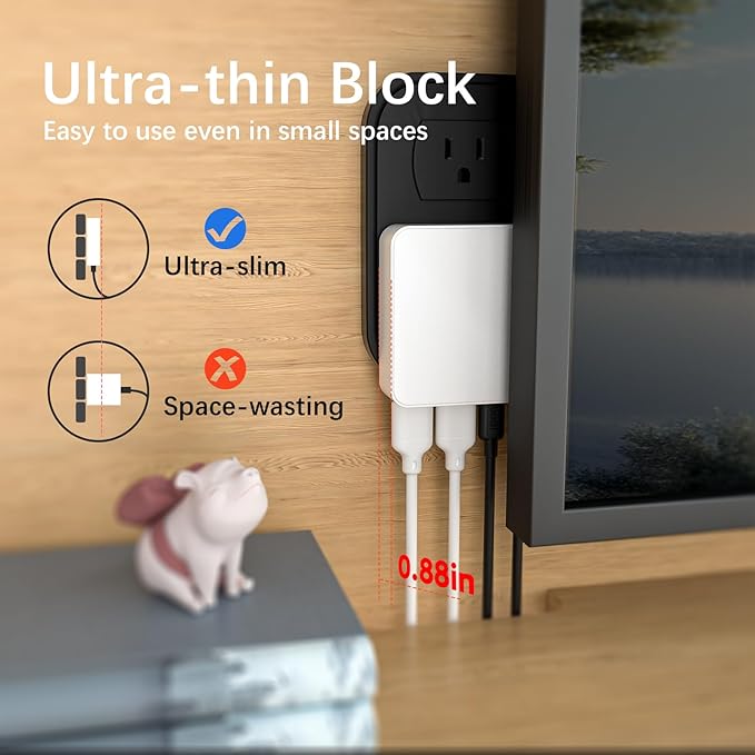 BUDI Flat USB C Wall Charger, 34W 4-Port USB Charger Block, Fast Charging Block with 20W Port Power Delivery and Dual Type-C for iPhone 16/15/14/13/12/11/Pro Max/XS/XR/8/7,Tablets