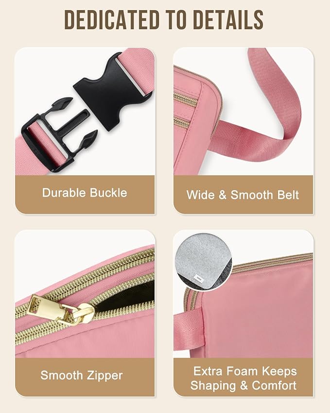 Capolo Fanny Packs for Women Fashion Waist Packs Bag with Adjustable Strap and 4 Zipper Pockets Waterproof Everywhere Crossbody Belt Bag for Workout Running Travelling(Pink)