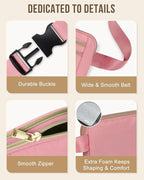 Capolo Fanny Packs for Women Fashion Waist Packs Bag with Adjustable Strap and 4 Zipper Pockets Waterproof Everywhere Crossbody Belt Bag for Workout Running Travelling(Pink)