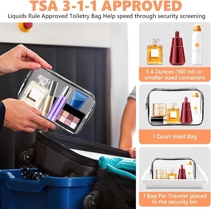 AURUZA Clear Makeup Bag,Portable Travel Toiletry Bags with Zipper, TSA Approved Clear Organizer Bags, PVC Cosmetic Pouch for Airport Airline Compliant