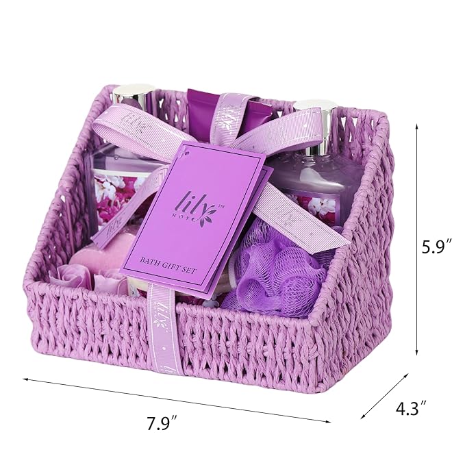 Gifts for Women - 9 Pcs Lavender Bath and Body Gift Basket, Set Spa Gift Basket for Women, Gift Baskets, Spa Kit | Christmas Gifts, Birthday, Mothers Day, Valentines Day Gift Set for Her All Occasion