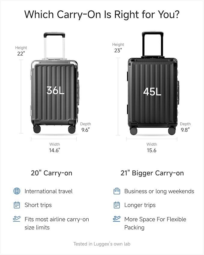 LUGGEX Carry On Luggage with Spinner Wheels, 8010S Aluminum Frame Zipperless Polycarbonate Hard Shell Suitcase with Packing Cubes and Shoe Bag (ZX-Core, Black, 21 Inch)