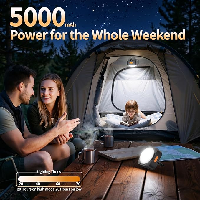FLY2SKY Rechargeable Camping Lights 5000 mAh Tent Lights Portable LED Camping Lantern Survival Gear Essentials Camping Accessories for Hiking Backpacking Fishing Hurricane Emergency Power Outage（2PCS）