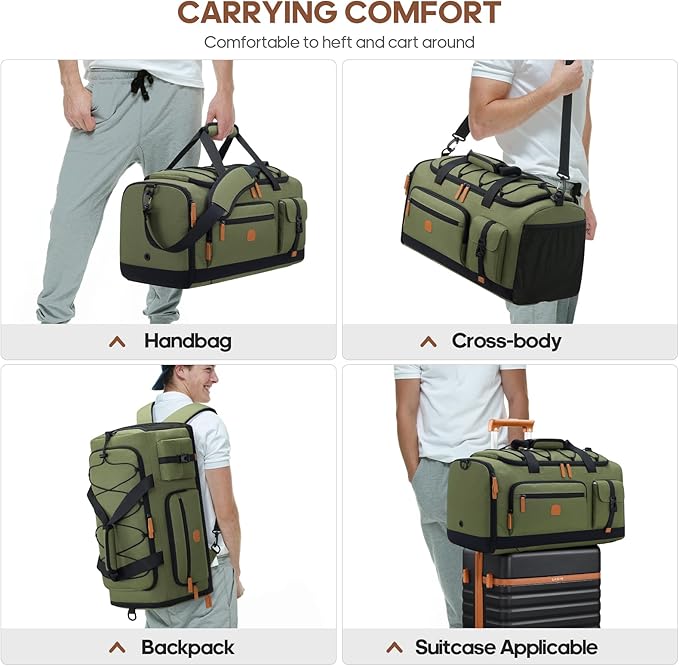 Gym Bag for Men and Women with Shoe & Laptop Compartment, 3-in-1 Sports Travel Duffel Bag Anti-Theft Weekender Carry-on Backpack for Airplane & Workout, Overnight Travel Bag, 35L, Green, Medium