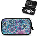 Purple Boho Flower Print Large Electronics Organizer, Travel Cord Organizer, Cable Storage Bag, Tech Accessories Case