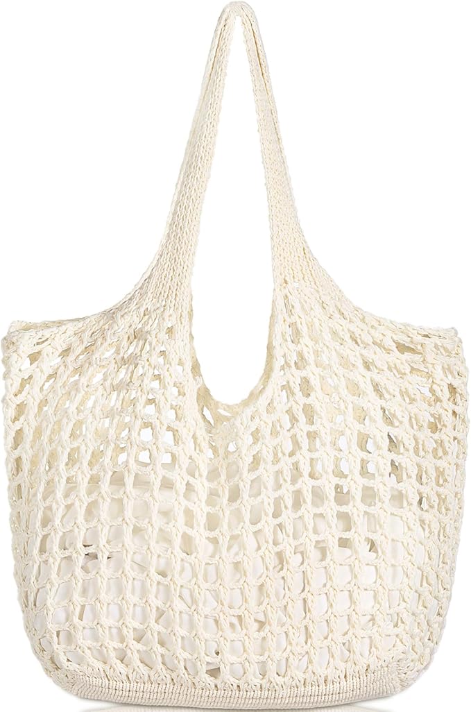 WantGor Crochet Bags, Beach Mesh Tote Bag Womens Shoulder Shopping Handbag Casual Travel Totes Bag Foldable Hobo Bags