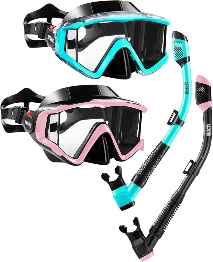 Aegend Snorkeling Gear for Adults Youth Kids, Snorkel Mask with Top Dry Valve - Panoramic View Anti-Leak and Anti-Fog with Mesh Bag for Snorkeling, Scuba Diving, Freediving & Swimming
