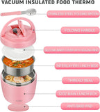 wiwens Thermo Food Jar for Hot Food Adults 32OZ Soup Thermo Lunch Containers Wide Mouth Vacuum Insulated Stainless Steel Leakproof Bento Box with Spoon (Pink2)