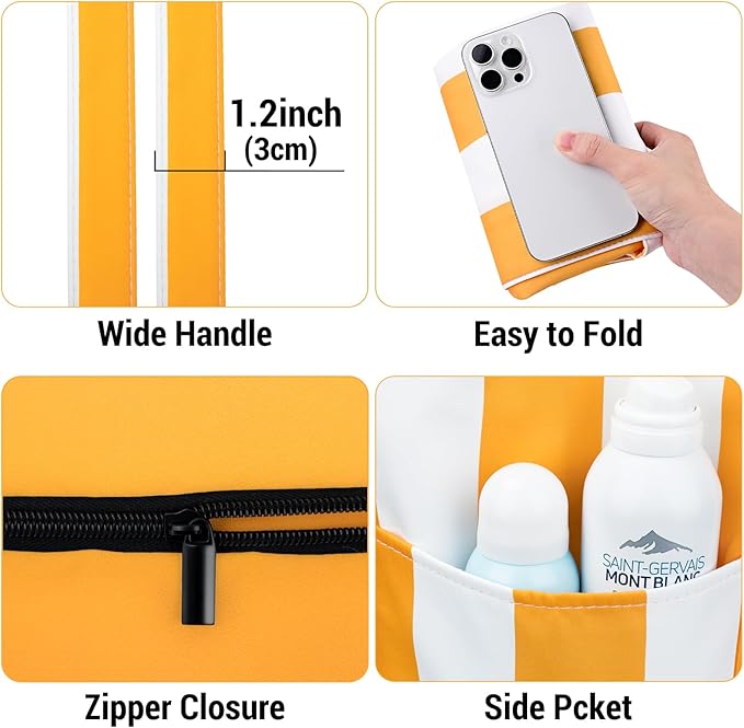 Iioscre Beach Bag for Women, Causal Hobo Pool Bags with Zipper Inner Pocket, Foldable Swim Tote Bag for Vacation Essentials