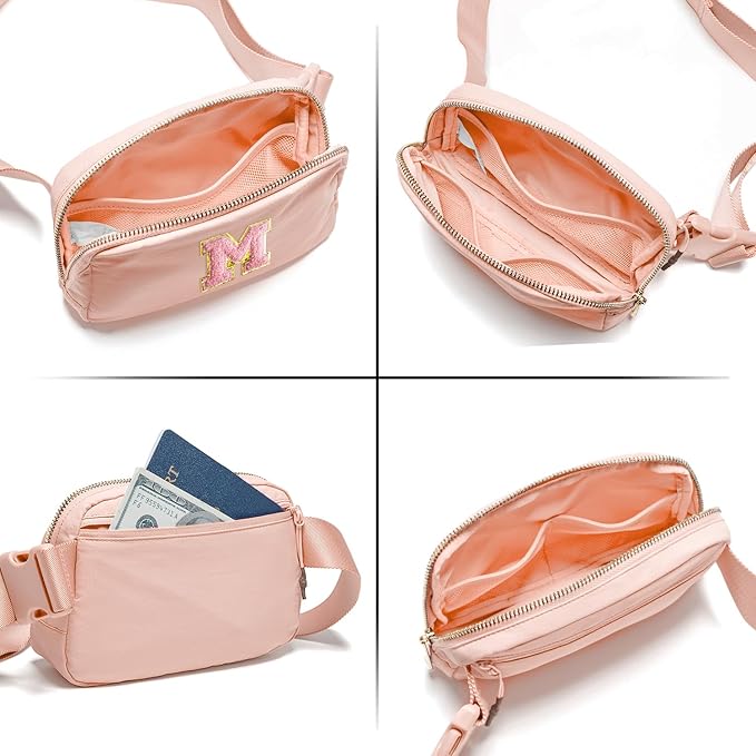 Gitus 6 7 8 9 10 Year Old Girl Gifts Belt Bag Fanny Pack Crossbody Bags with Initial Letter Patch Things for Teen Girls Easter Gifts for Girls Travel Essentials（Coral Pink-M）