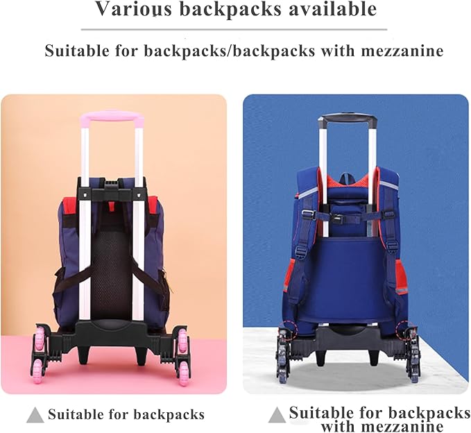 Lightweight Foldable Backpack Trolley – Pink 3-Wheel Rolling Hand Truck with Strap, Portable Folding Cart for Backpack, Travel, Commuting, and Daily Utility Use