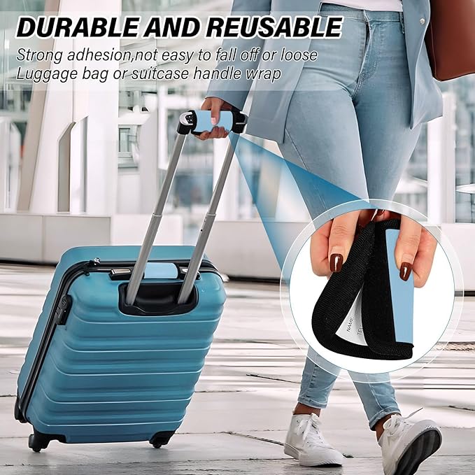 DOMIKING Light Blue Luggage Handle Wraps for Suitcase Luggage Identifier Soft Luggage Grip for Travel Bag Suitcase Luggage Covers Wraps Travel Accessories, 4 Pack