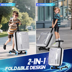 smilesun Scooter Suitcase for Kids & Adults, Foldable Carry On Travel Luggage, Hardside Ride on Scooter Suitcase with Spinner Wheels，Silver