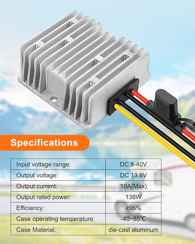 DC 8-40V to 13.8V 10A 138W Step Down Buck Converter Voltage Regulator with Low Voltage Protector