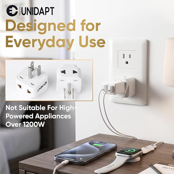 Unidapt US Travel Plug Adapters - UK India EU to US Pin Converter, 3-Pack American Power Plug Adapter, Europe to USA Canada Mexico, Safe Grounded Type B Outlet, 2 in 1 Universal Input Wall Socket