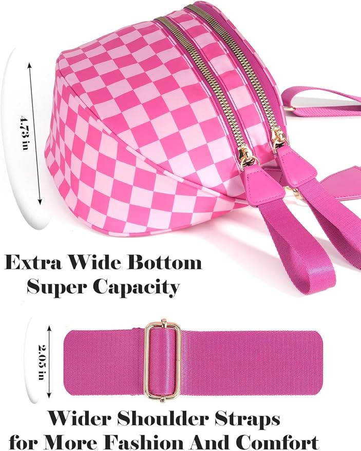 Black and White Checkered Crossbody Bag Bum Bag for Women,Spacious Checkered Purse Fanny Packs Belt Bag