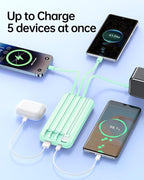Portable Charger with Built in Cable - 20000mAh Fast Charging Power Bank USB C Slim 22.5W LED Display Battery Pack 5 Outputs & 3 Inputs for Travel Essentials iPhone Samsung Android Phones Tablets Cyan