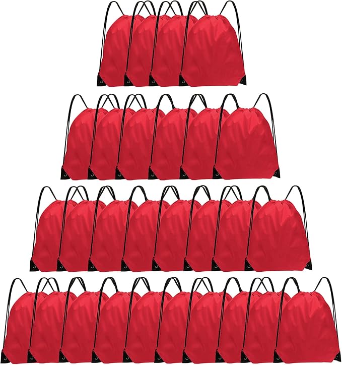Grneric Drawstring Bags 28 Pcs String Backpack Bulk Cinch Bag Sackpack for Men Women Gym(Red)