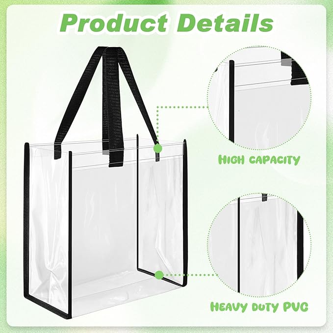 Eccliy 30 Pack 12x12x6 Inch Clear Tote Bag Stadium Approved Bulk Plastic Beach Tote Gift Bag with Handle for Gym Sports | 30 Pack, 12x12x6 Inch, Stadium Approved, Bulk, with Handle, Tote Gift Bag