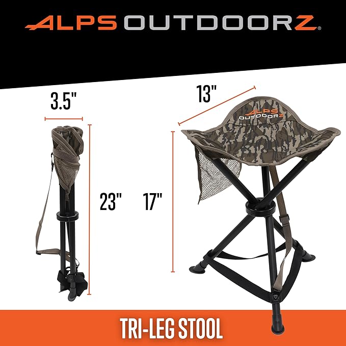 ALPS OutdoorZ Tri-Leg Stool Mossy Oak Original Bottomland Folding Hunting Stool with Steel Frame, 600D Polyester Fabric, Compact Packable Design & Carry Strap for Turkey Hunting & Camping