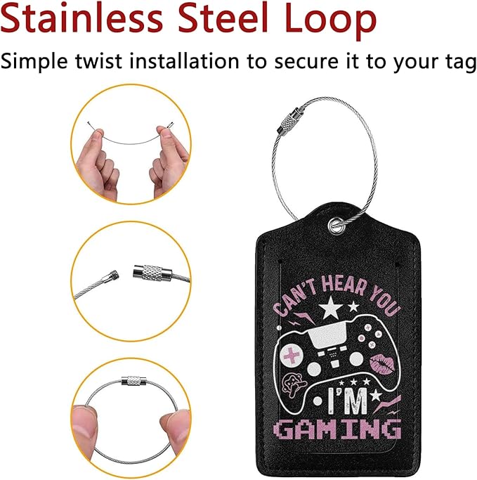 GACCAP 2 Pack Luggage Tags for Suitcase, Privacy Cover ID Label with Stainless Steel and Address Card for Travel Bag Backpack Cruise Ship Essentials Tag Women - Can't Hear You I'm Gaming Gamer Girl