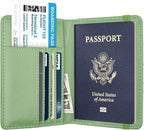 Passport Holder Cover Travel RFID Blocking Passport Cover Cute Flowers Passport Wallet with Elastic Band for Women, Green Plants