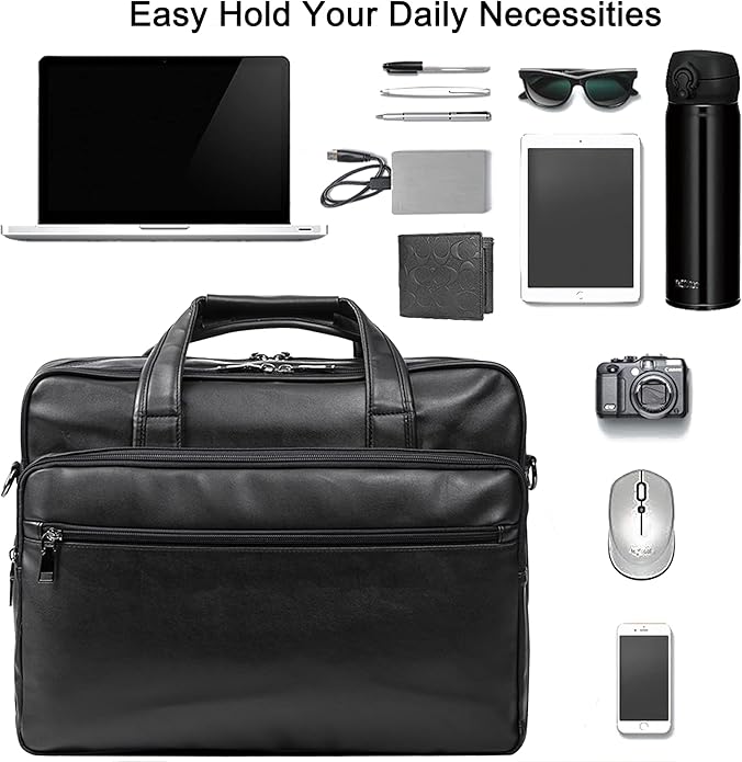 seyfocnia Leather Laptop Bag, Men's 15.6 Inche 17.3 Inche Messenger Briefcase Business Satchel Computer Handbag Shoulder Bag