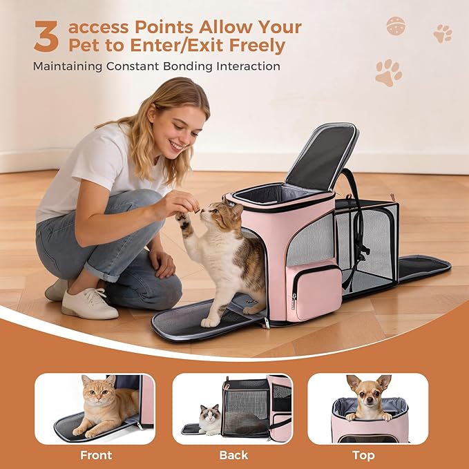 Lekereise Pet Carrier Backpack Expandable Cat Backpack for Small Dogs Cats, Dog Backpack Bag with Breathable Mesh, Pink