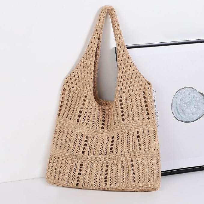 WantGor Crochet Bags, Beach Mesh Tote Bag Womens Shoulder Shopping Handbag Casual Travel Totes Bag Foldable Hobo Bags