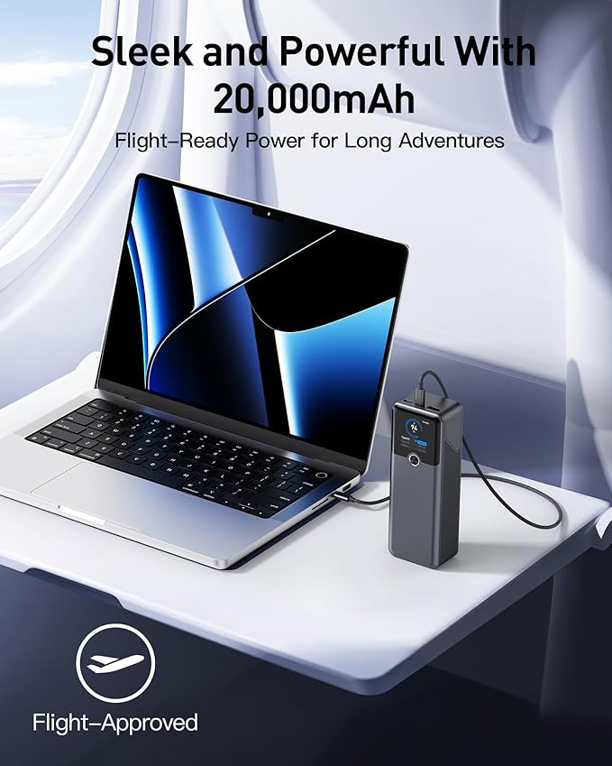 SIXTHGU Laptop Power Bank, 3-Port 20,000mAh Portable Charger with 200W Max Output, PD 3.1 Fast Charging, Flight-Approved for Travel, PowerTower, for MacBook, iPhone 17/16 Series, and More