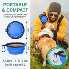 Collapsible Dog Bowls for Travel, Portable Dog Water Bowl & Food Bowl for Dogs and Cats, Foldable Pet Feeding Dish for Walking Hiking Camping with Carabiner, BPA Free, Blue