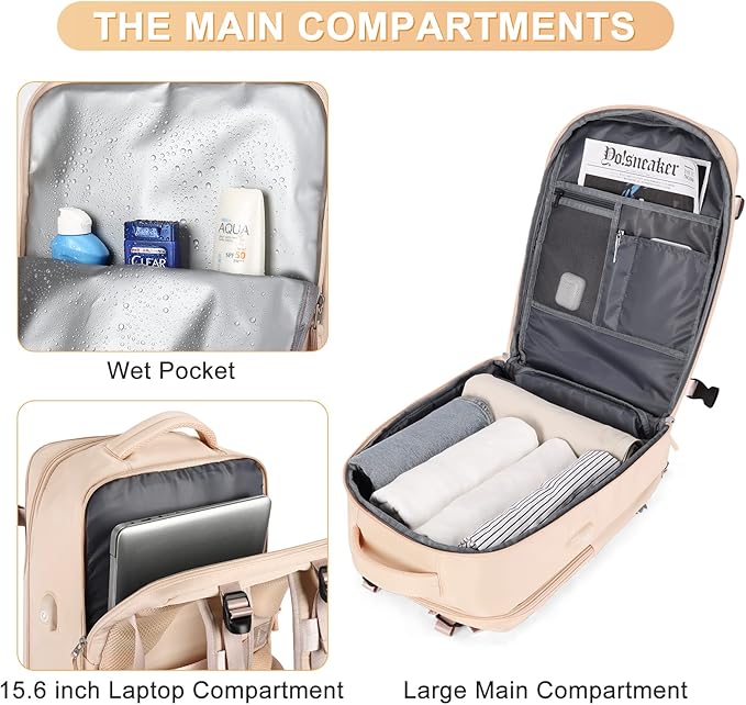 coofay Large Carry On Backpack Flight Approved Personal Item Travel Backpack For Women Airline Approved Waterproof Sports Luggage Backpack Casual Daypack Small Hiking Backpack