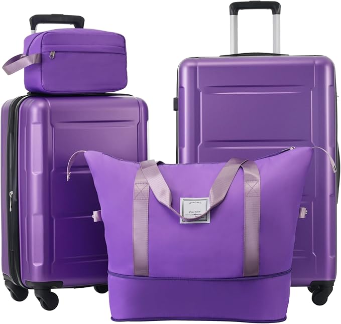 2 Piece Luggage Sets with Bags, Lightweight ExpanableCarry on Luggage Sets, Hardshell ABS Spinner Wheels Suitcase with TSALock,for Women Men, 20 IN & 24 IN, Purple