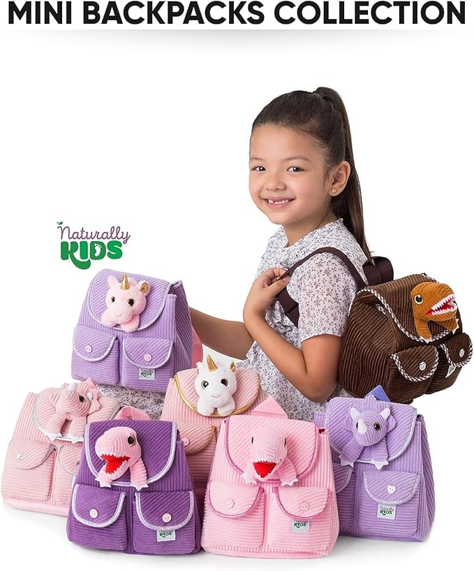 Purple Dinosaur Triceratops Mini Backpack for Kids, Mini Backpack for Toddler Girls, Gift for 2 3 4 5 Year Old Girl Boy