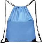 Drawstring Backpack Sports Water Resistant String Bag Sport Gym Sackpack for Women Men Large with Zipper, Baby Blue