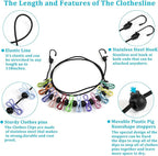 Travel Clothesline, Retractable Clothesline Camping Washing Line with 12 Clothes Clips for Indoor Laundry Drying line,Outdoor Camping Accessories(1.8M)