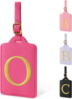 Personalized Initial Rose Red Leather Cute Luggage Tags with Privacy Cover Name Card, Embroidered Custom Monogram Travel Backpack Tag Gifts for Women Kids