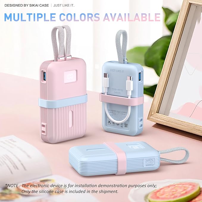 Silicone Case for Anker Zolo Power Bank (10,000mAh 30W) A1680/A1688 Protective Cover with Lanyard Slot, Drop-Proof Dust-Proof Precise Cutouts for Daily Use & Travel (Pink)