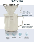 AGOGO Pour Over Coffee Maker Set - Unbreakable 304 Stainless Steel V60 Dripper & Server for Camping & Home, Includes 50 Paper Filters & Barista Towel - Cream White - 20oz