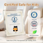 Certified to ASTM & CPSIA Standards–Kids Travel Neck Pillow with Hood,Memory Foam Airplane Pillow,Double-Sided, Cute Design, Cooling Ice Silk & Soft Plush, Adjustable, Portable & Washable for Flights